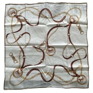 Celine Vintage Equestrian Chain Print Handkerchief in White and Brown